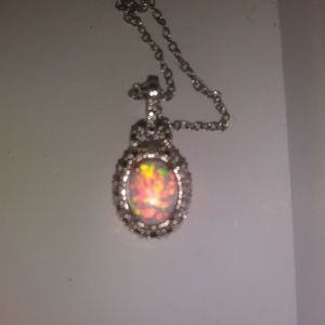 Genuine Diamond opal Necklace